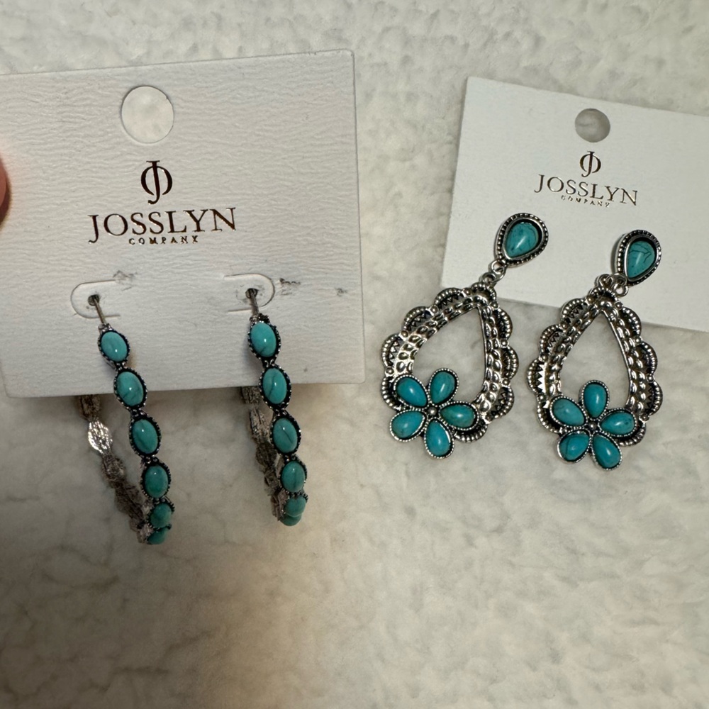 NWT Set of 2 Turquoise and Silver Hoop Earrings
